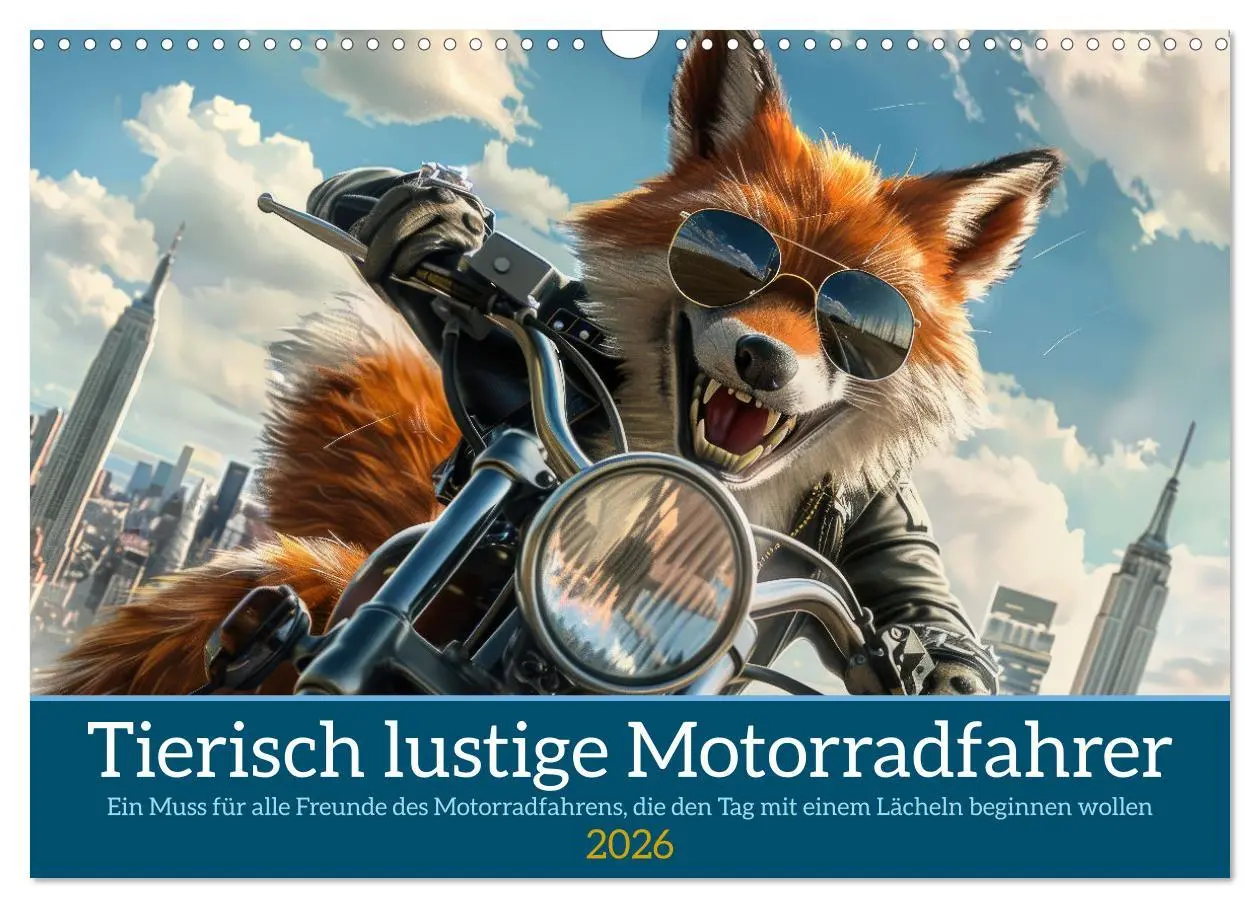 Cover: 9783457375334 | Tierisch lustige Motorradfahrer (Wandkalender 2026 DIN A3 quer),...