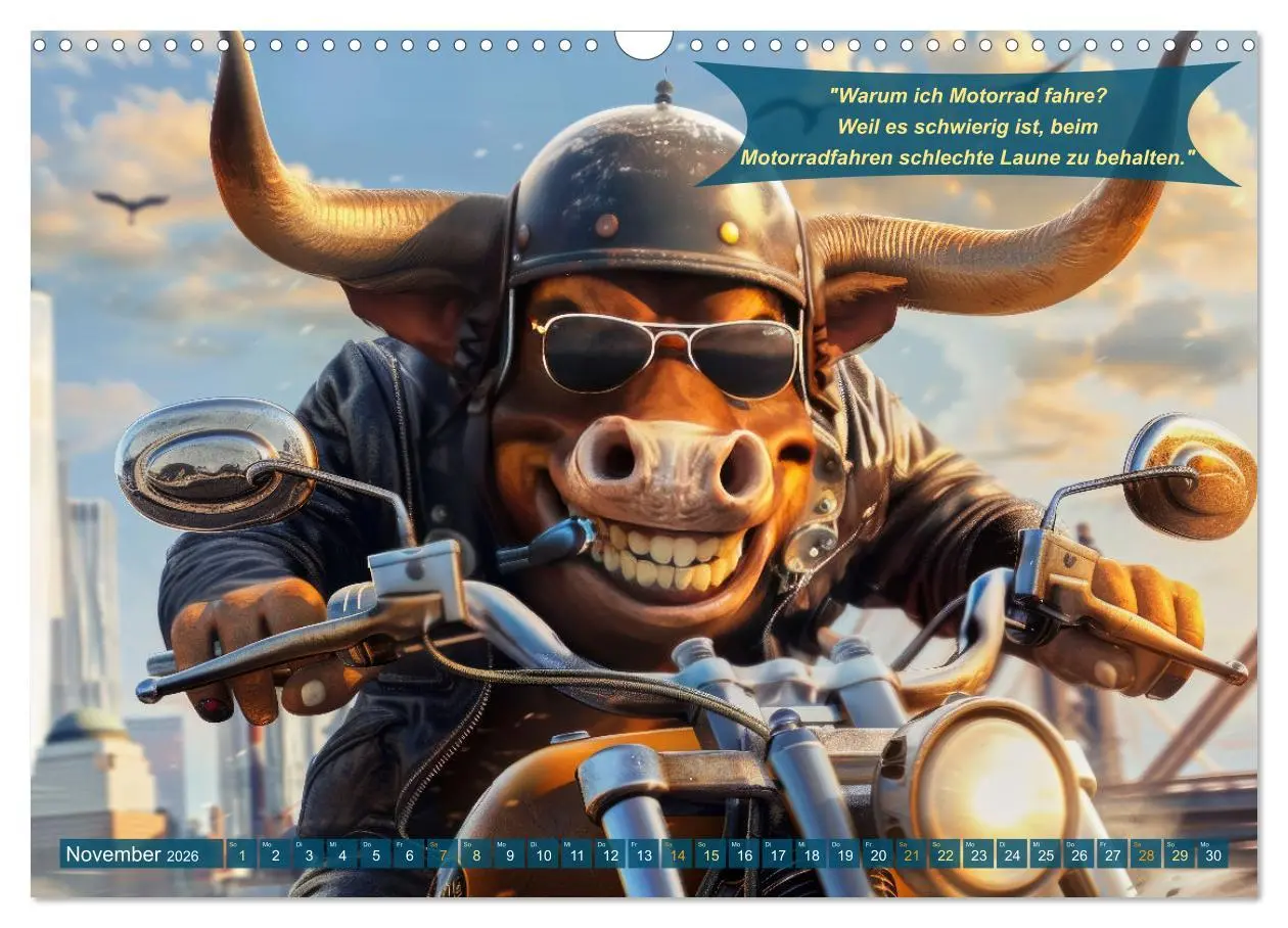 Bild: 9783457375334 | Tierisch lustige Motorradfahrer (Wandkalender 2026 DIN A3 quer),...