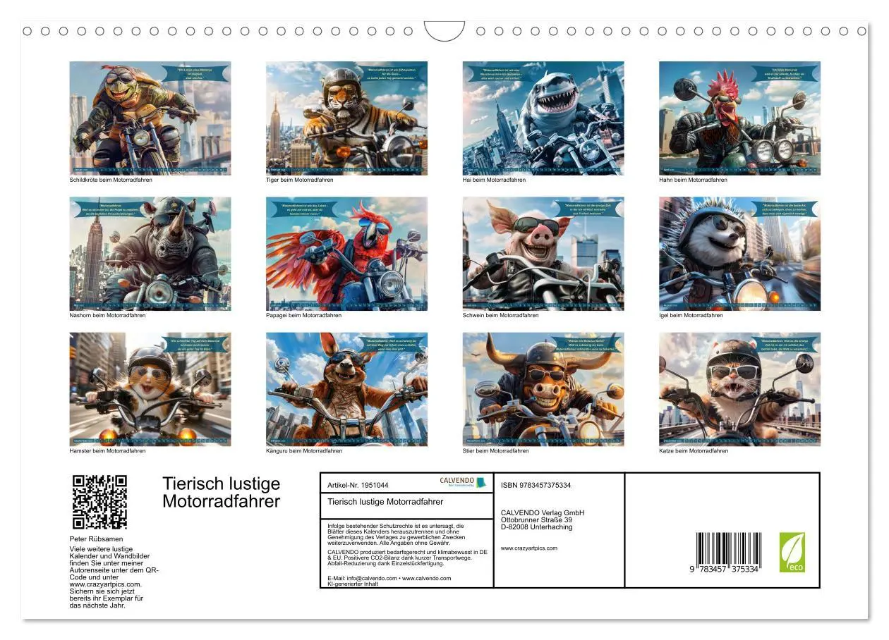 Bild: 9783457375334 | Tierisch lustige Motorradfahrer (Wandkalender 2026 DIN A3 quer),...