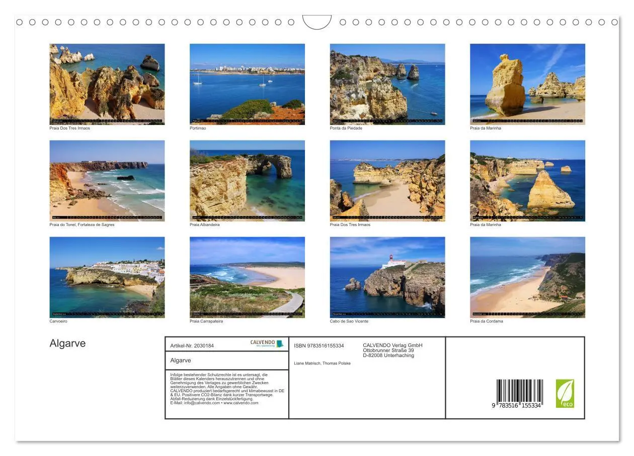Bild: 9783516155334 | Algarve (Wandkalender 2026 DIN A3 quer), CALVENDO Monatskalender