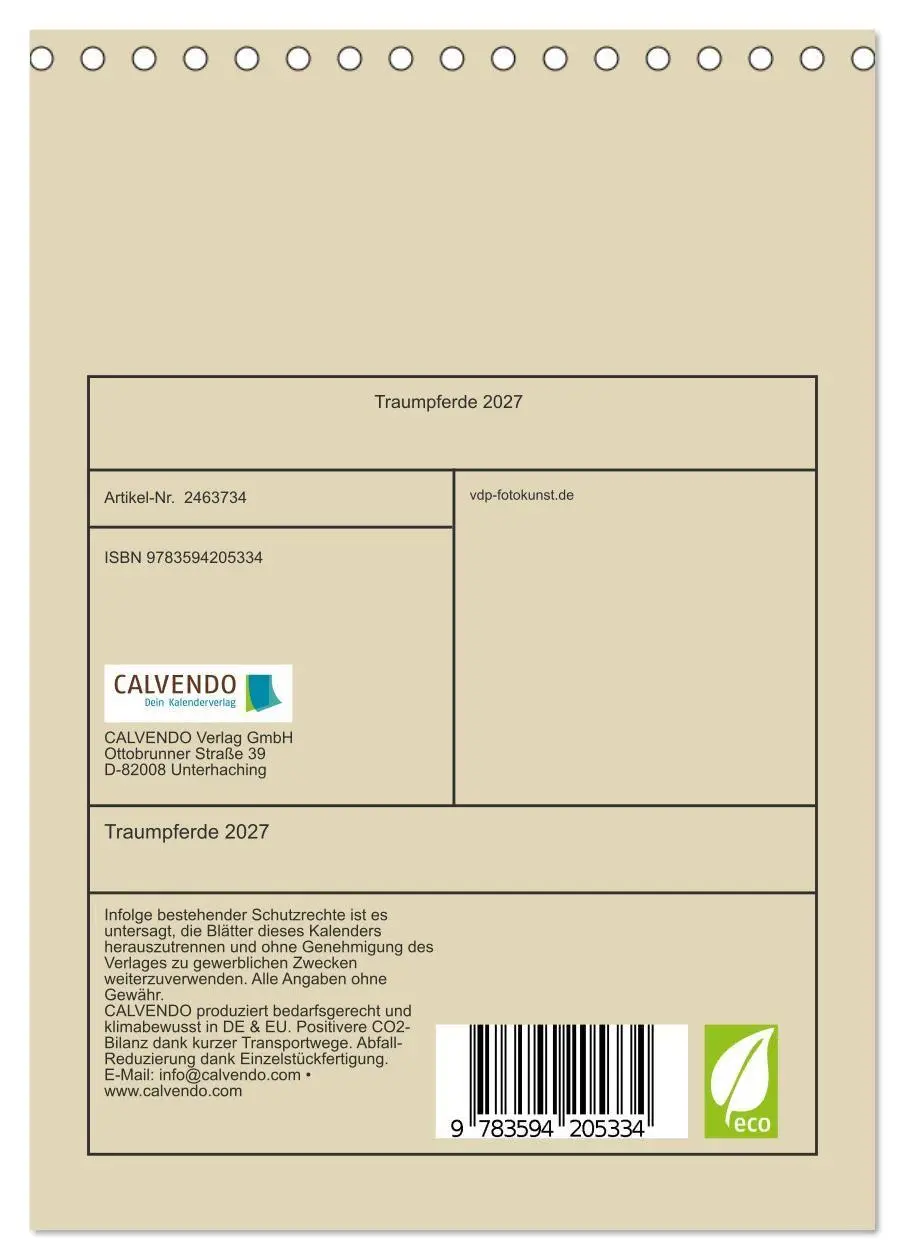 Bild: 9783594205334 | Traumpferde 2027 (Tischkalender 2027 DIN A5 hoch), CALVENDO...