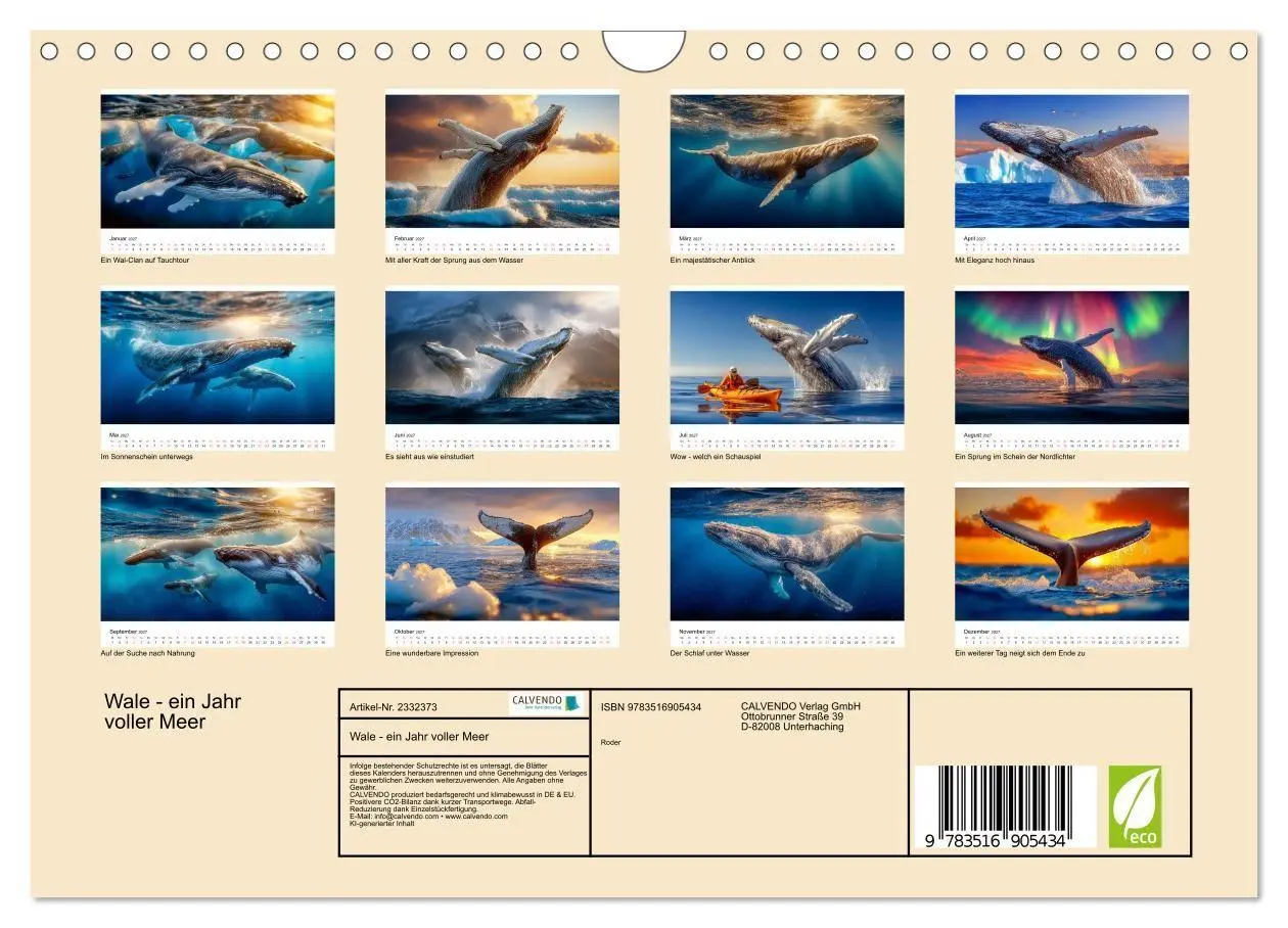 Bild: 9783516905434 | Wale - ein Jahr voller Meer (Wandkalender 2027 DIN A4 quer),...