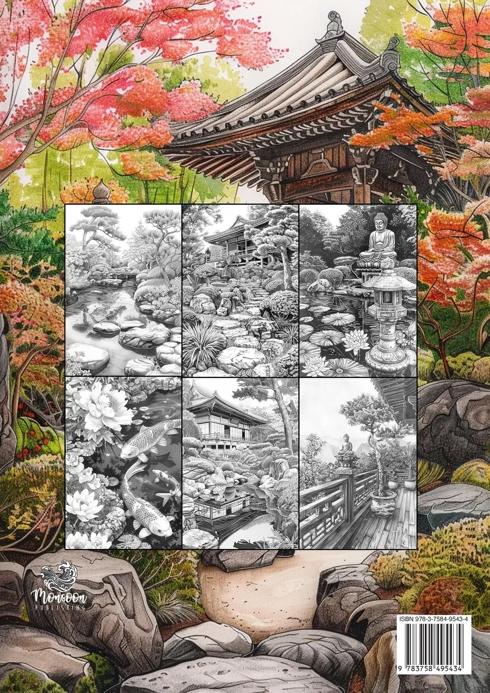 Rückseite: 9783758495434 | Zen Garden Japan Coloring Book for Adults | Monsoon Publishing | Buch
