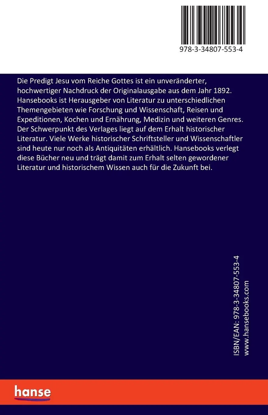 Rückseite: 9783348075534 | Die Predigt Jesu vom Reiche Gottes | Johannes Weiss | Taschenbuch