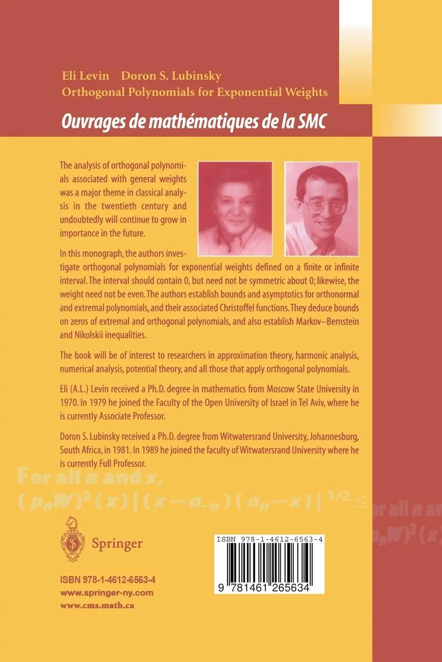 Rückseite: 9781461265634 | Orthogonal Polynomials for Exponential Weights | Eli Levin (u. a.)