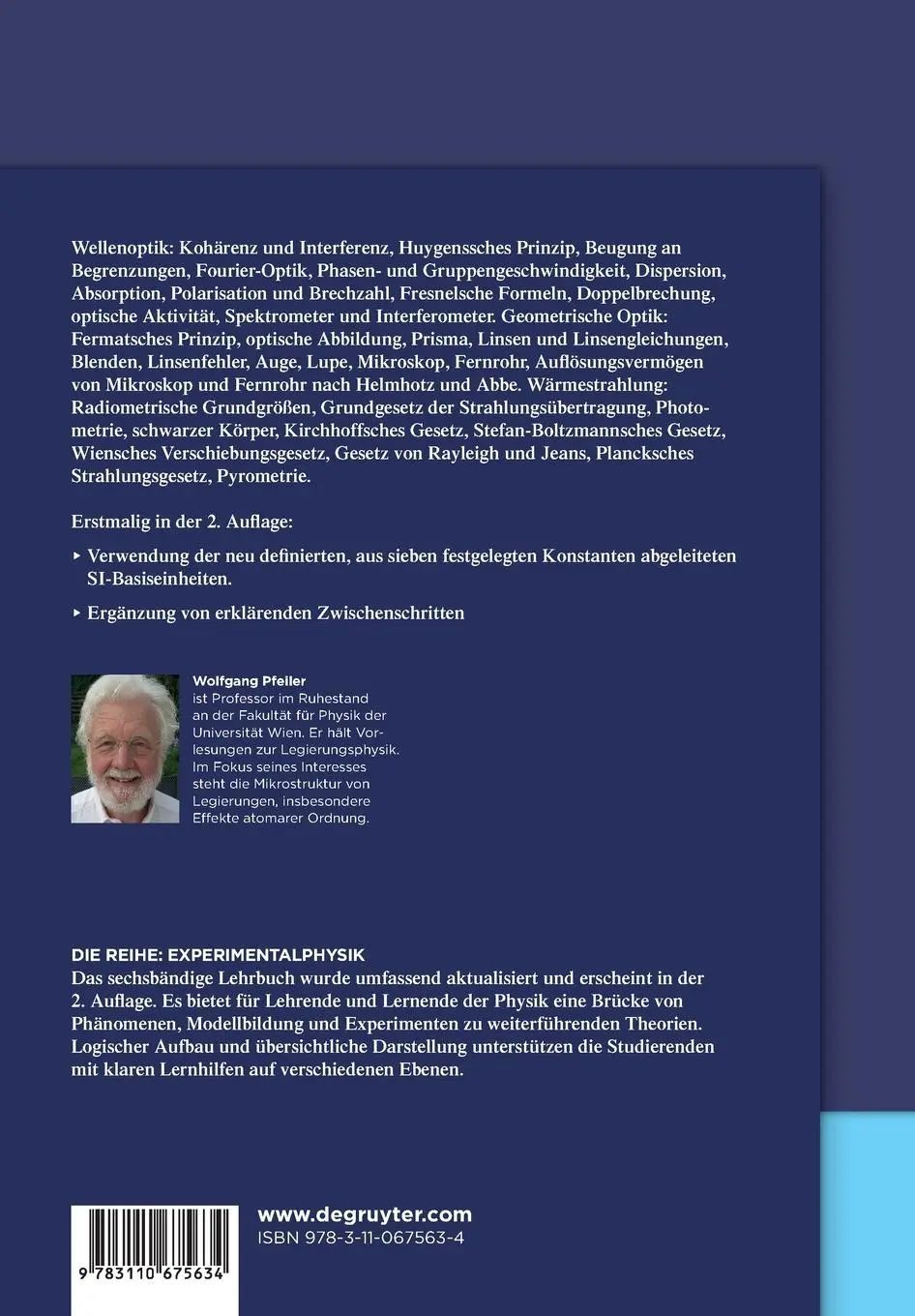 Rückseite: 9783110675634 | Optik, Strahlung | Wolfgang Pfeiler | Taschenbuch | XXI | Deutsch