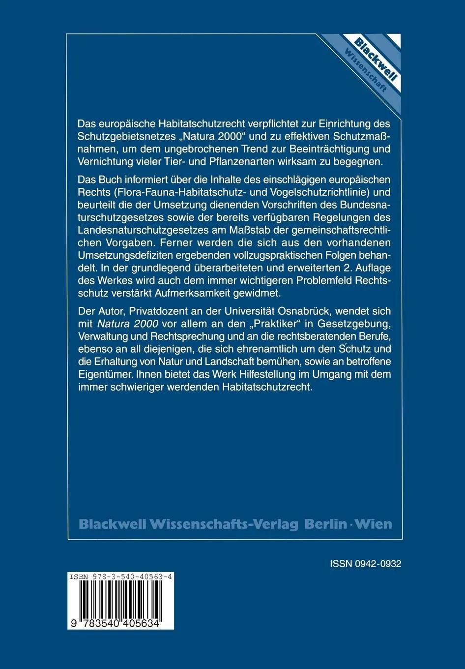 Rückseite: 9783540405634 | Natura 2000 | Martin Gellermann | Taschenbuch | xxii | Deutsch | 2003