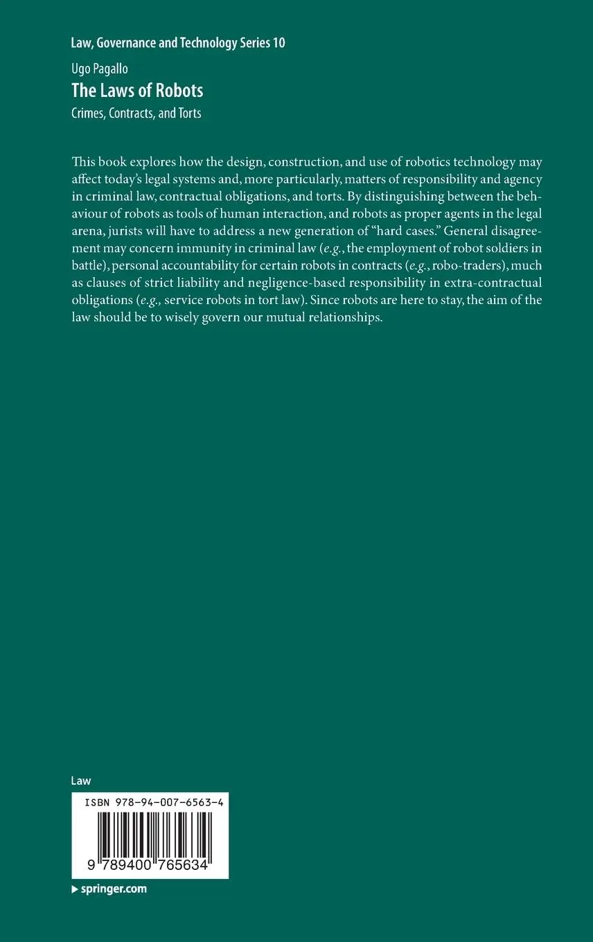 Rückseite: 9789400765634 | The Laws of Robots | Crimes, Contracts, and Torts | Ugo Pagallo | Buch