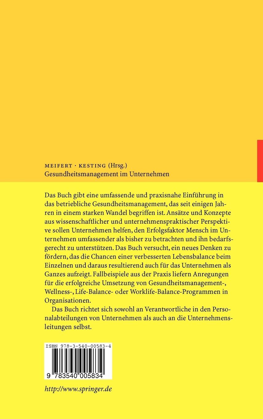 Rückseite: 9783540005834 | Gesundheitsmanagement im Unternehmen | Mathias Kesting (u. a.) | Buch