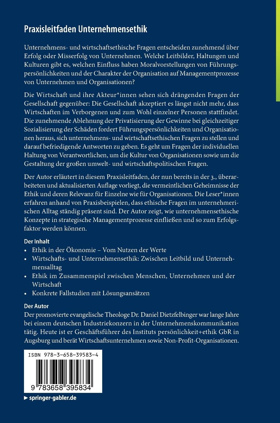 Rückseite: 9783658395834 | Praxisleitfaden Unternehmensethik | Daniel Dietzfelbinger | Buch