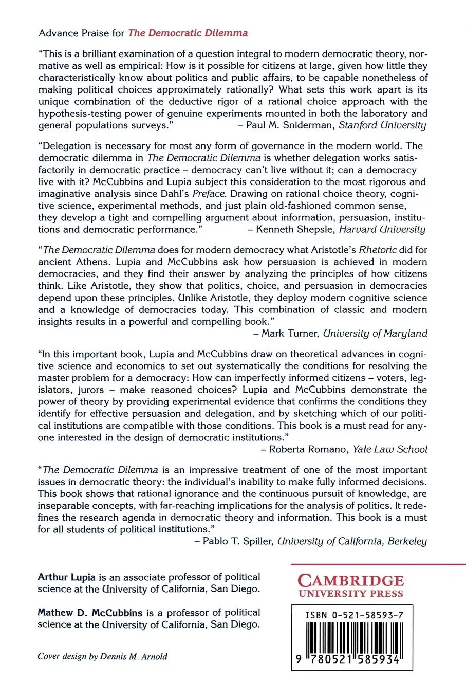 Rückseite: 9780521585934 | The Democratic Dilemma | Can Citizens Learn What They Need to Know?