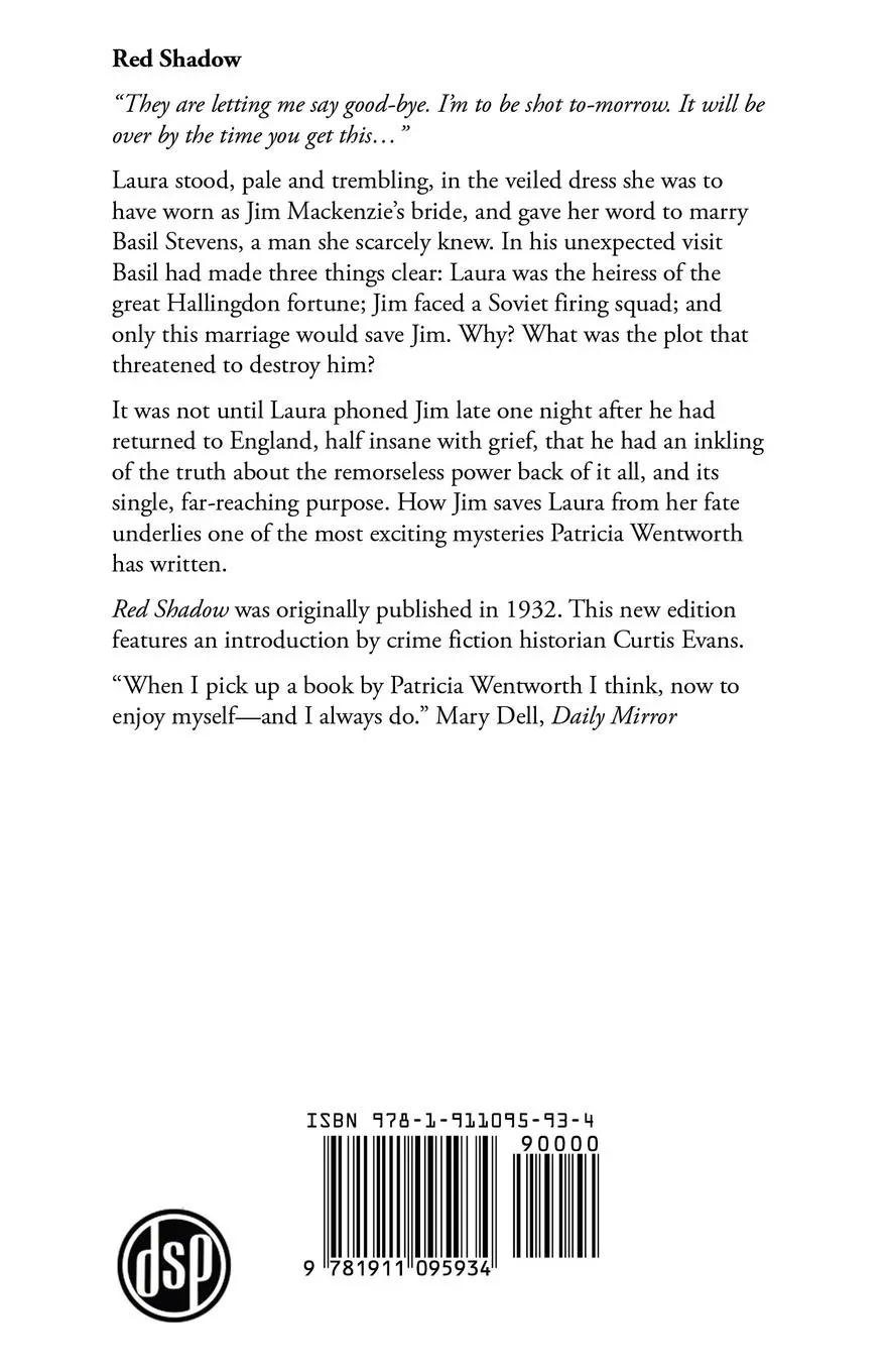 Rückseite: 9781911095934 | Red Shadow | A Golden Age Mystery | Patricia Wentworth | Taschenbuch