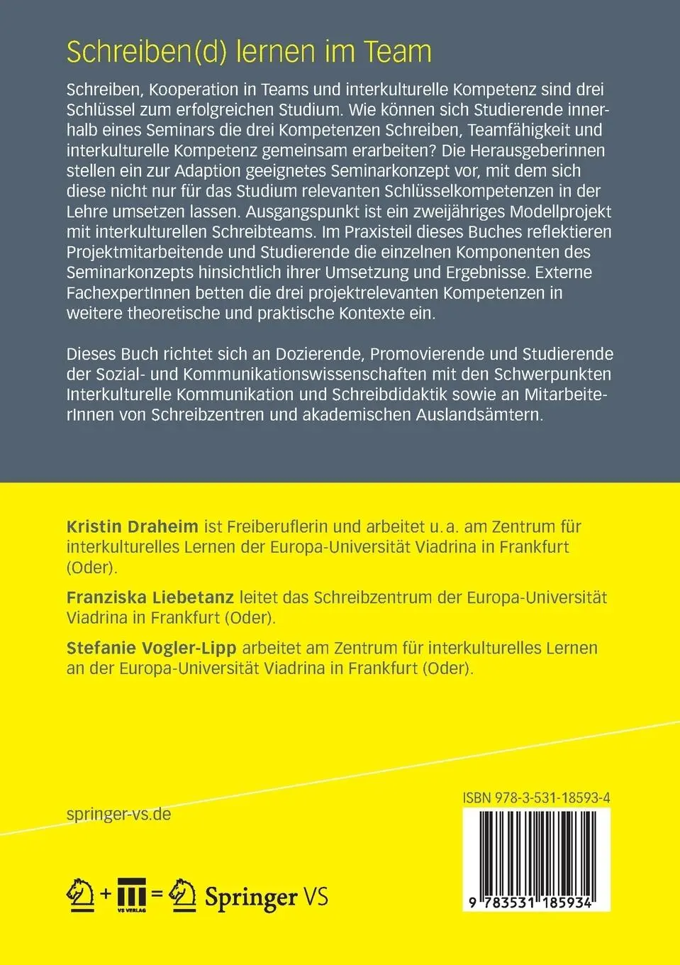Rückseite: 9783531185934 | Schreiben(d) lernen im Team | Kristin Draheim (u. a.) | Taschenbuch