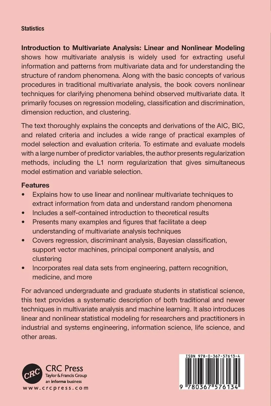 Rückseite: 9780367576134 | Introduction to Multivariate Analysis | Linear and Nonlinear Modeling