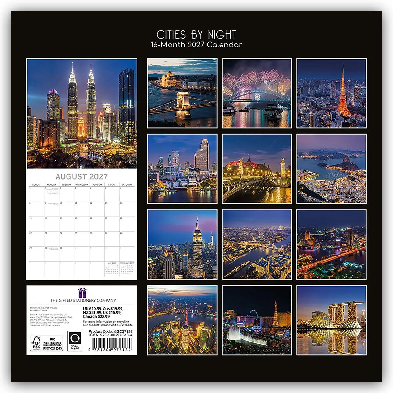 Rückseite: 9781805976134 | Cities by Night - Städte bei Nacht 2027 - 16-Monatskalender | Ltd