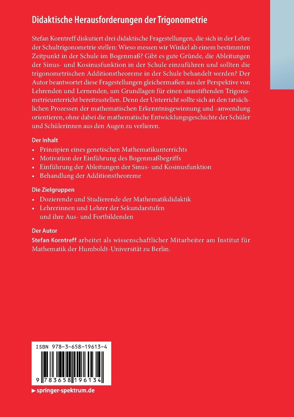 Rückseite: 9783658196134 | Didaktische Herausforderungen der Trigonometrie | Stefan Korntreff