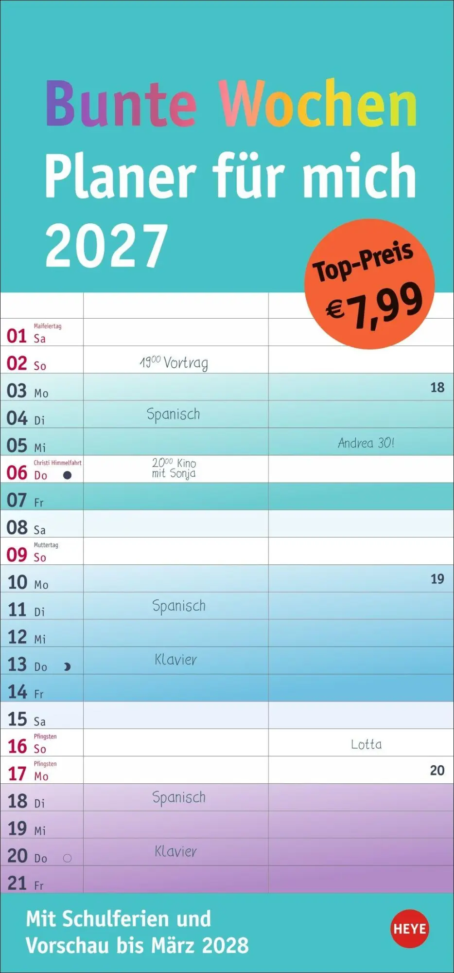 Cover: 9783756416134 | Bunte Wochen Planer für mich 2027 | Heye | Kalender | Spiralbindung