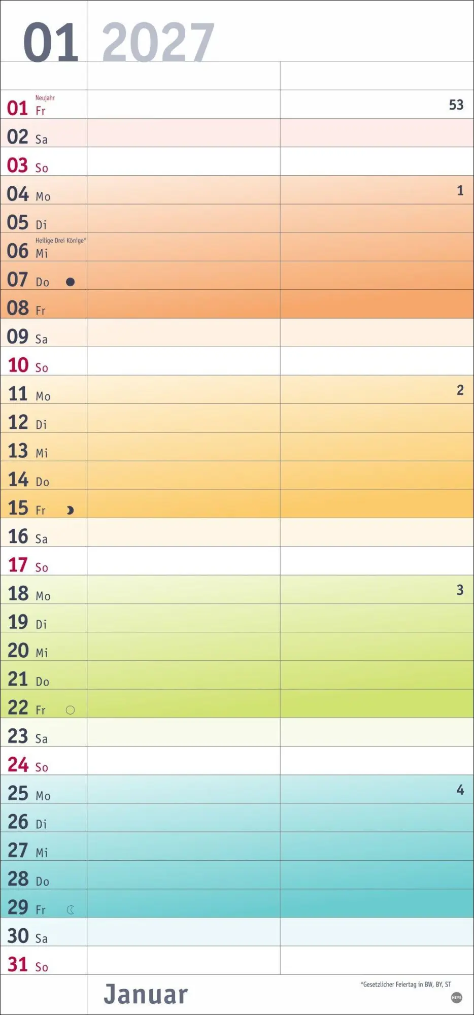 Bild: 9783756416134 | Bunte Wochen Planer für mich 2027 | Heye | Kalender | Spiralbindung