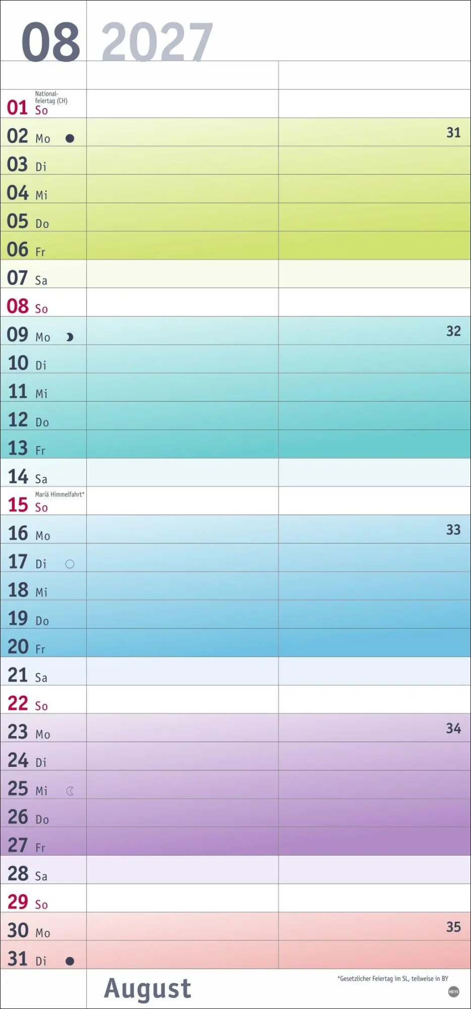 Bild: 9783756416134 | Bunte Wochen Planer für mich 2027 | Heye | Kalender | Spiralbindung