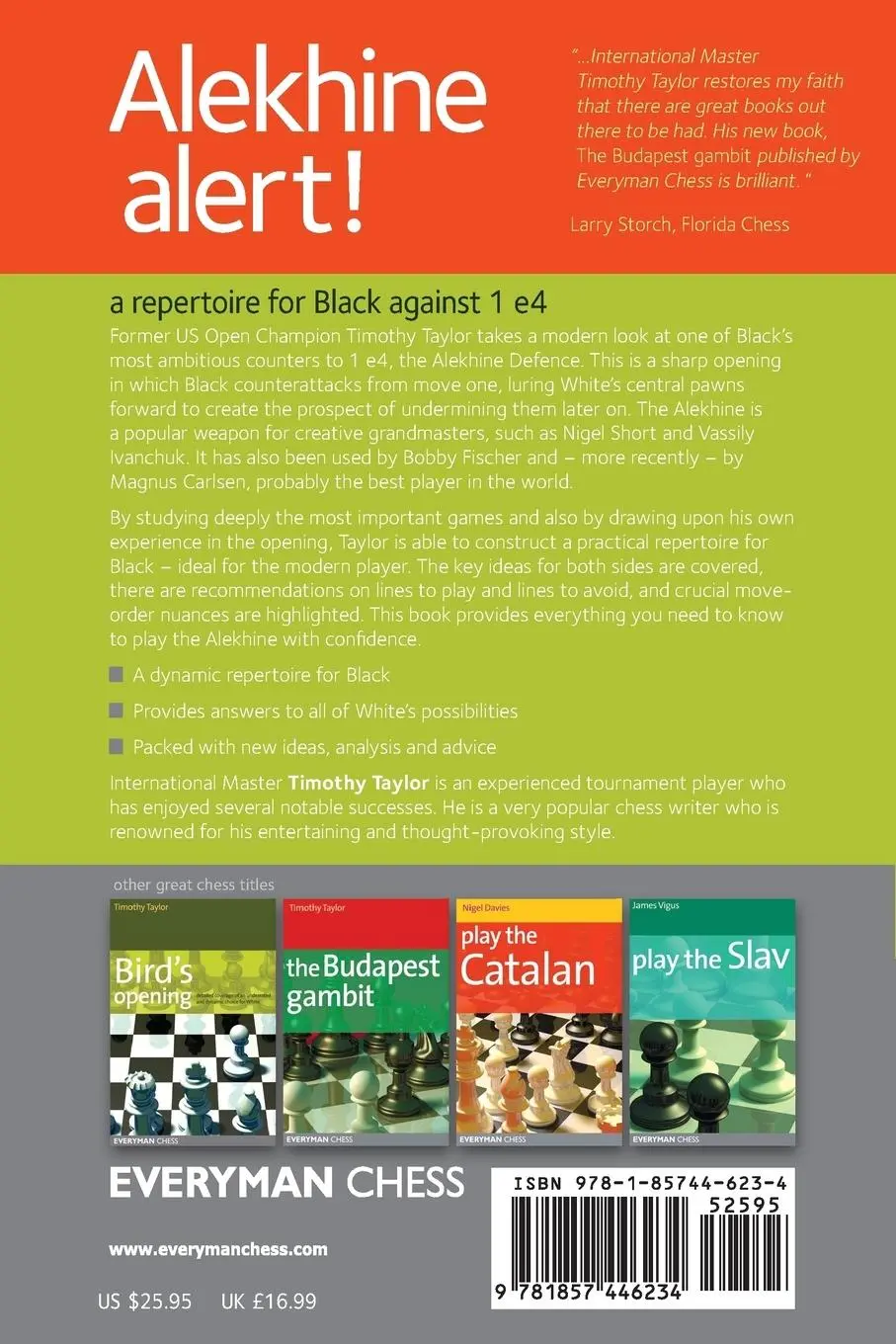 Rückseite: 9781857446234 | Alekhine Alert! | A repertoire for Black against 1 e4 | Timothy Taylor