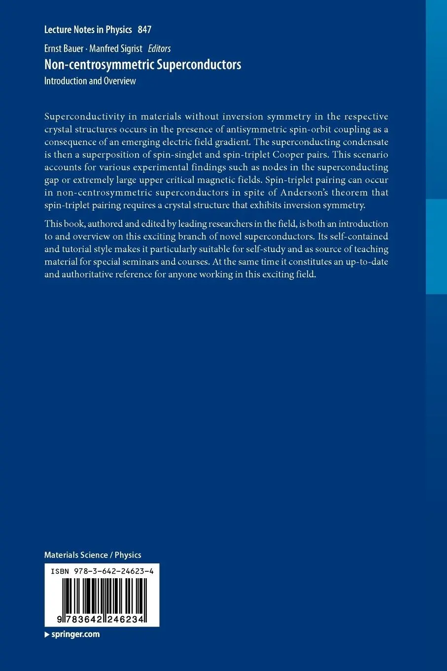Rückseite: 9783642246234 | Non-Centrosymmetric Superconductors | Introduction and Overview | Buch
