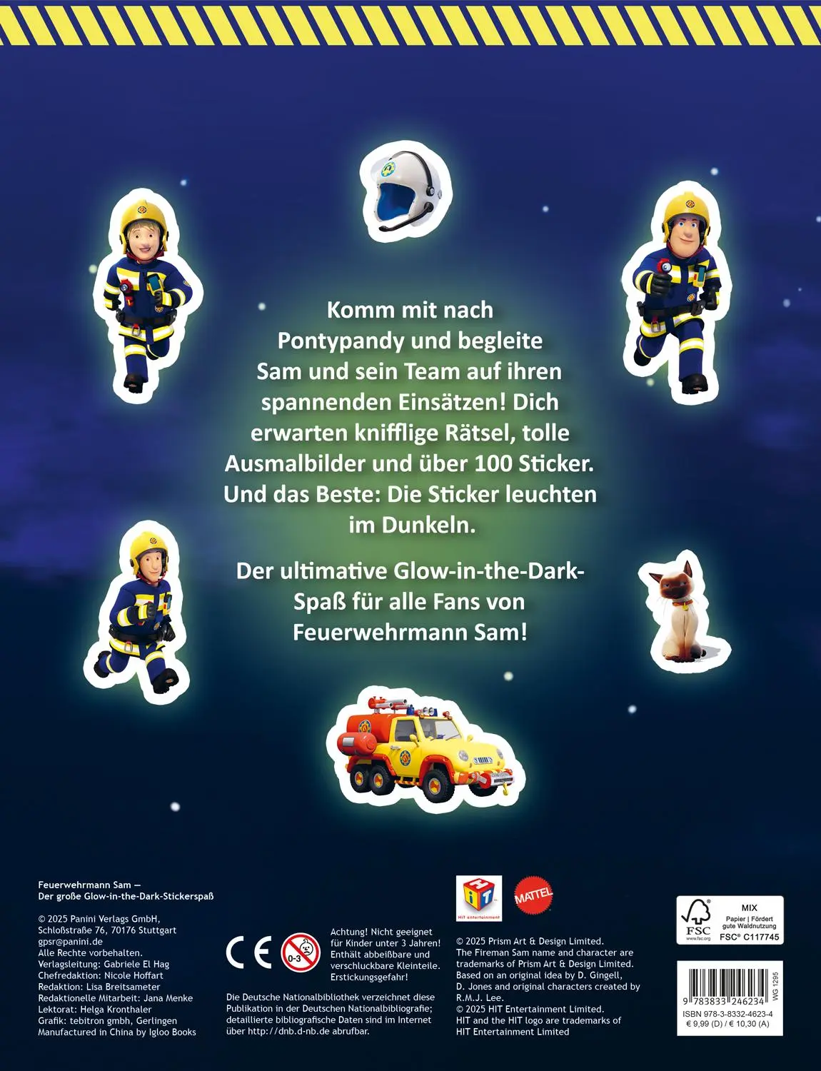 Rückseite: 9783833246234 | Feuerwehrmann Sam: Der große Glow-in-the-Dark Stickerspaß: Stickern...