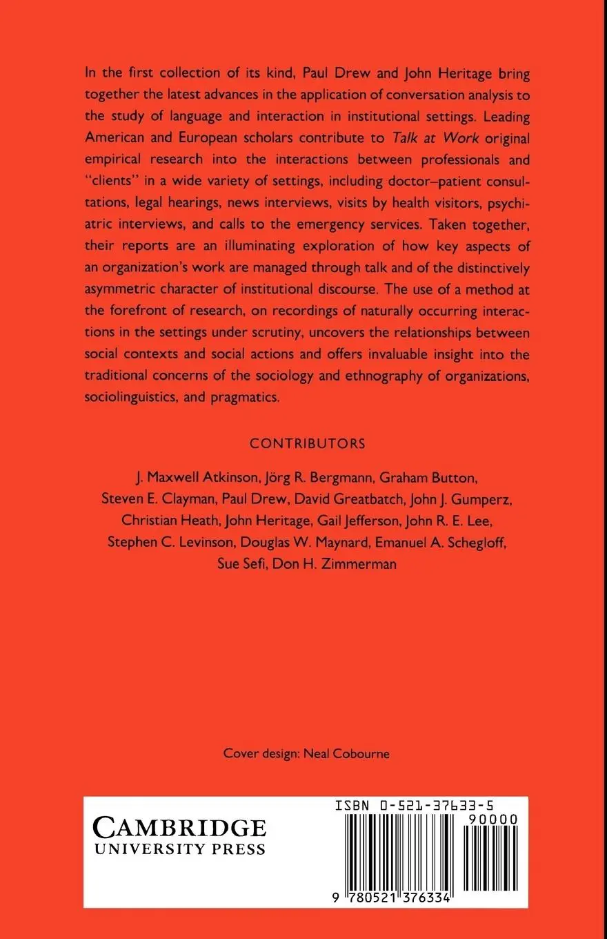 Rückseite: 9780521376334 | Talk at Work | Interaction in Institutional Settings | Drew/Heritage