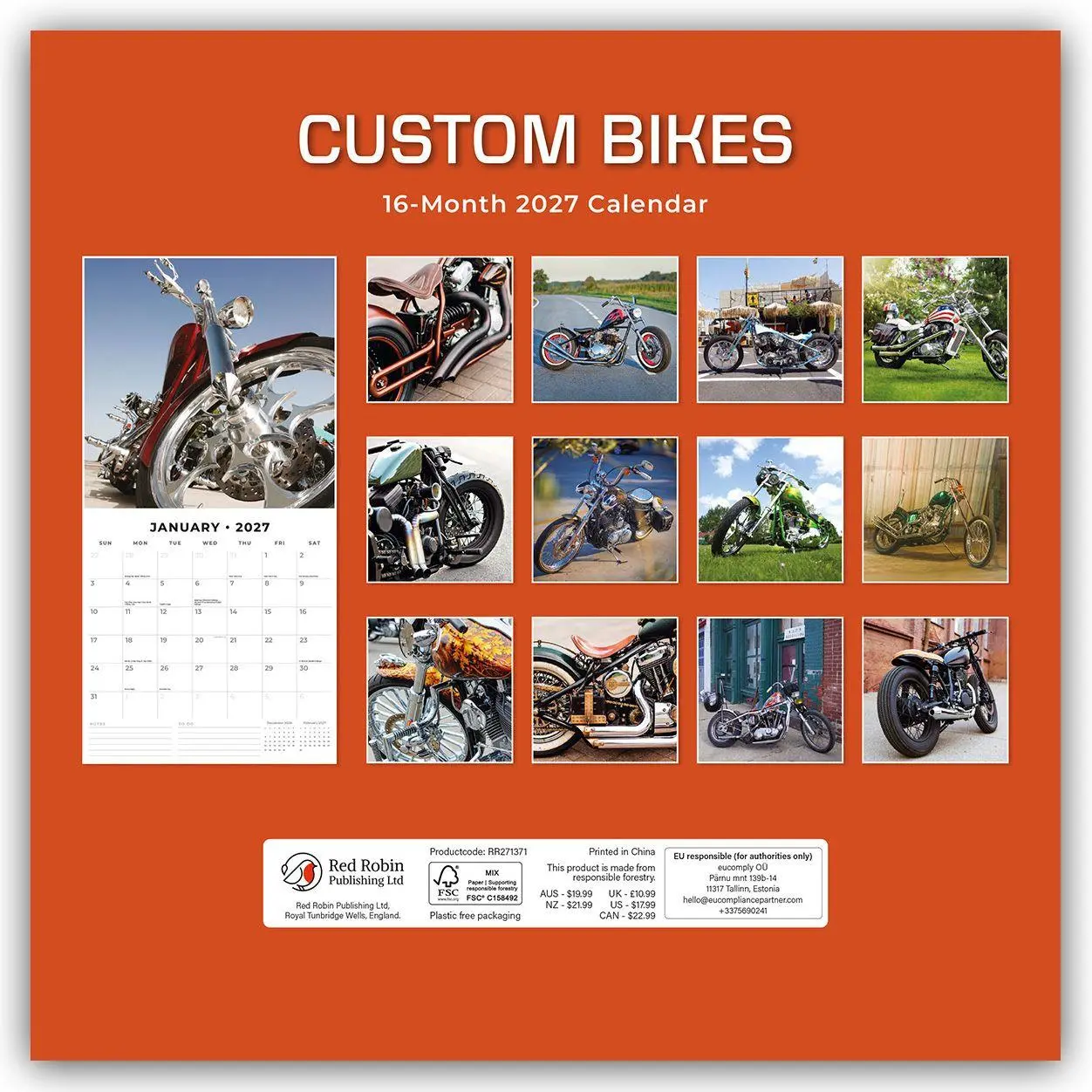 Rückseite: 9781837016334 | Custom Bikes - Umgebaute Motorräder 2027 - 16-Monatskalender | Red