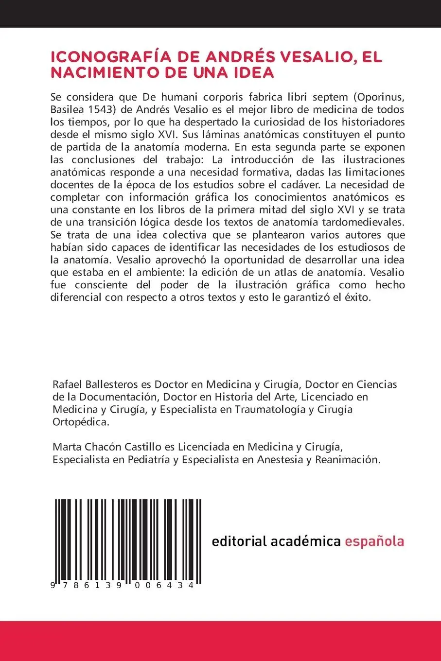 Rückseite: 9786139006434 | ICONOGRAFÍA DE ANDRÉS VESALIO, EL NACIMIENTO DE UNA IDEA | Taschenbuch