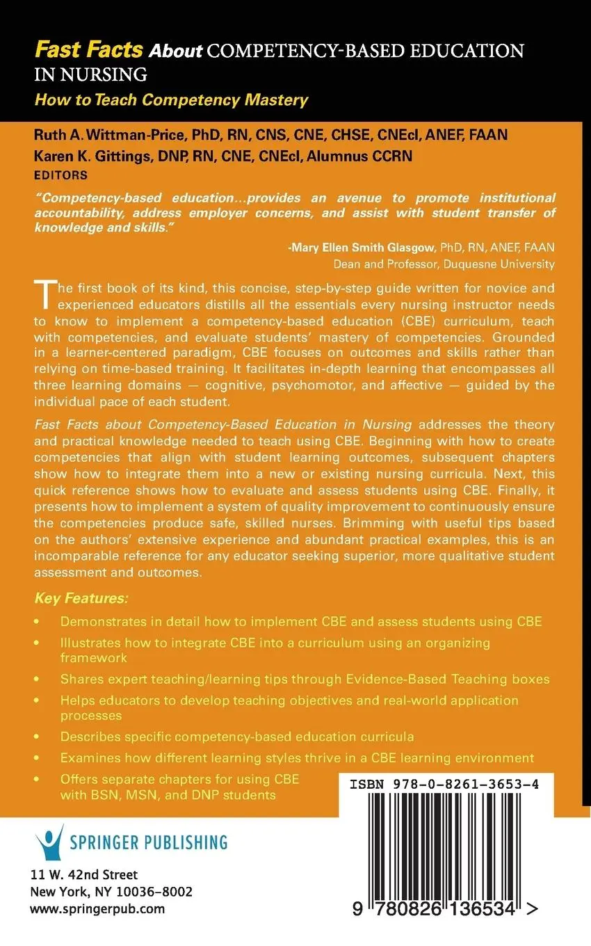 Rückseite: 9780826136534 | Fast Facts about Competency-Based Education in Nursing | Taschenbuch