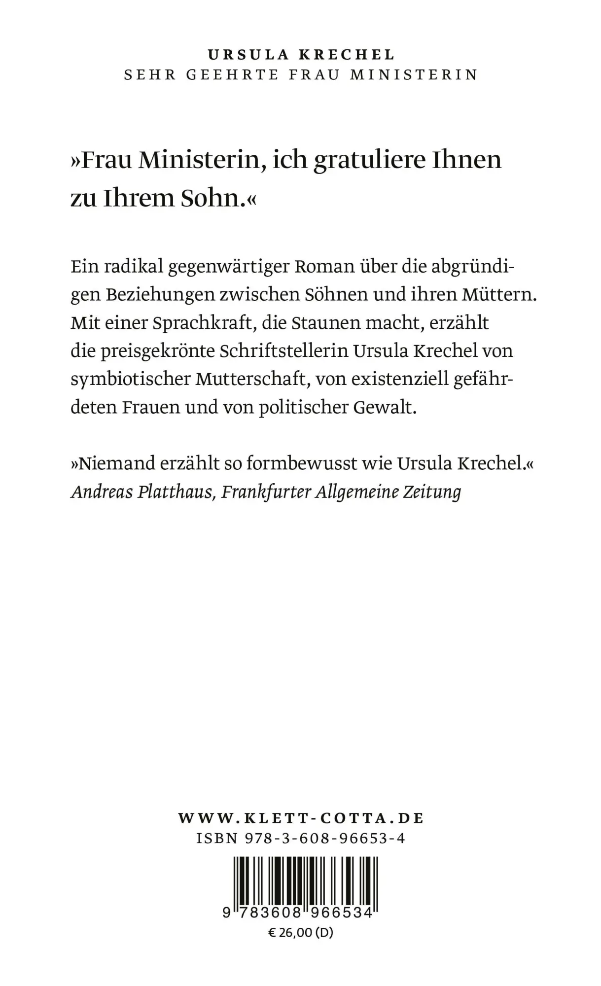 Rückseite: 9783608966534 | Sehr geehrte Frau Ministerin | Ursula Krechel | Buch | 368 S. | 2025
