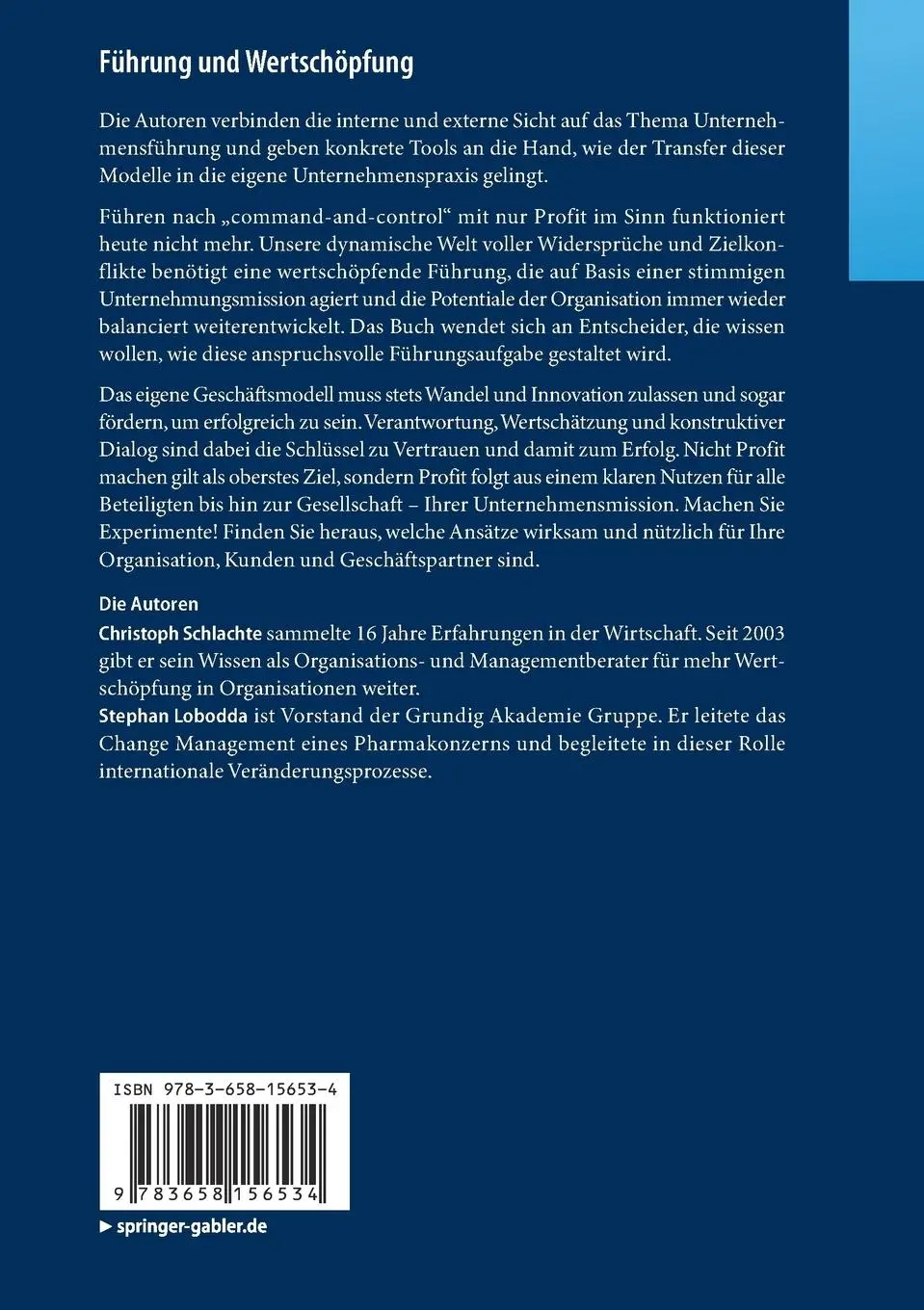 Rückseite: 9783658156534 | Führung und Wertschöpfung | Stephan Lobodda (u. a.) | Taschenbuch | xv