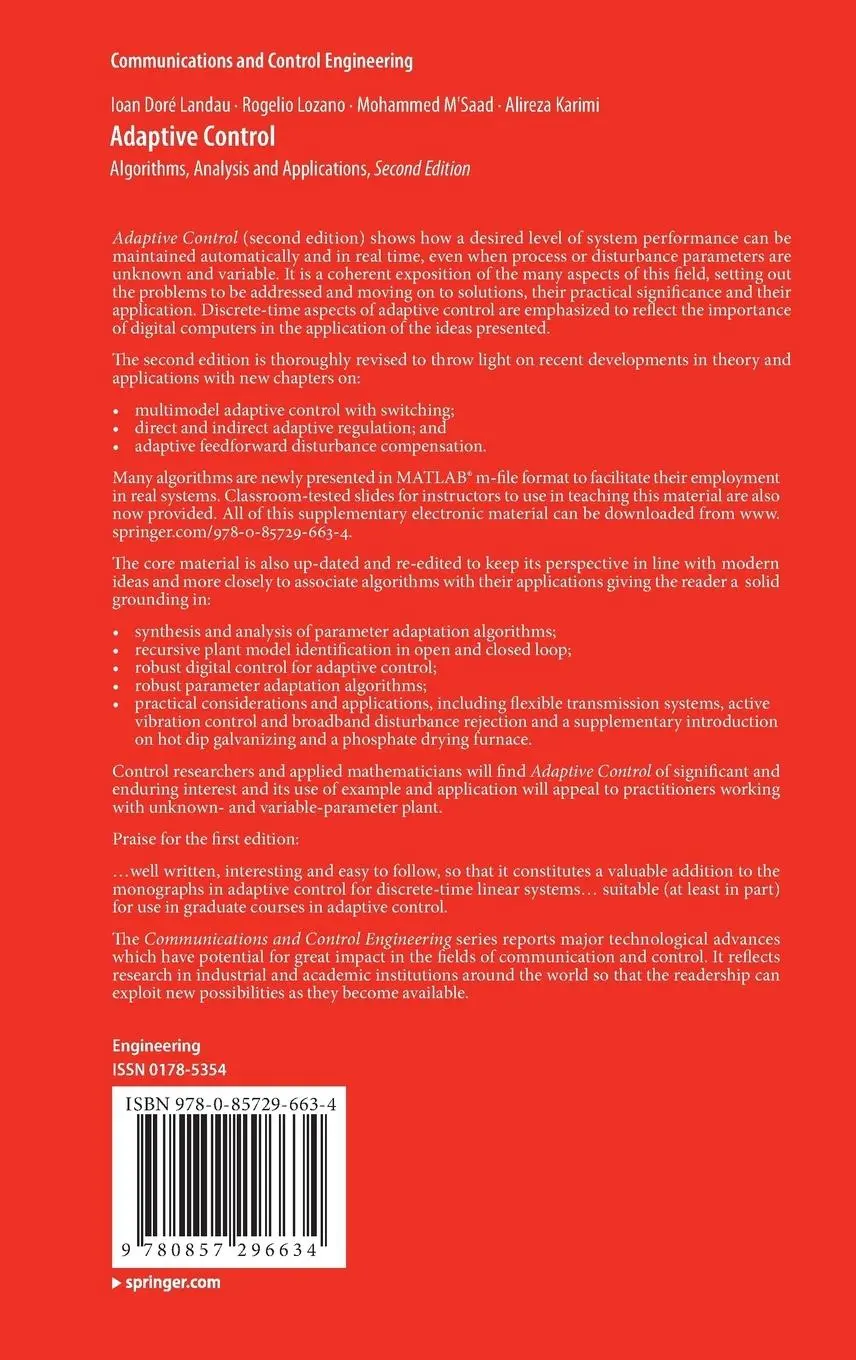 Rückseite: 9780857296634 | Adaptive Control | Algorithms, Analysis and Applications | Buch | xxii