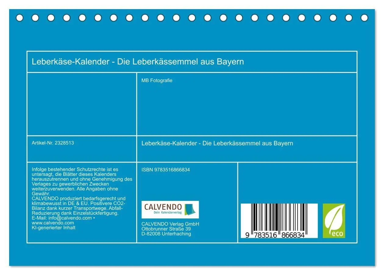 Bild: 9783516866834 | Leberkäse-Kalender - Die Leberkässemmel aus Bayern (Tischkalender...