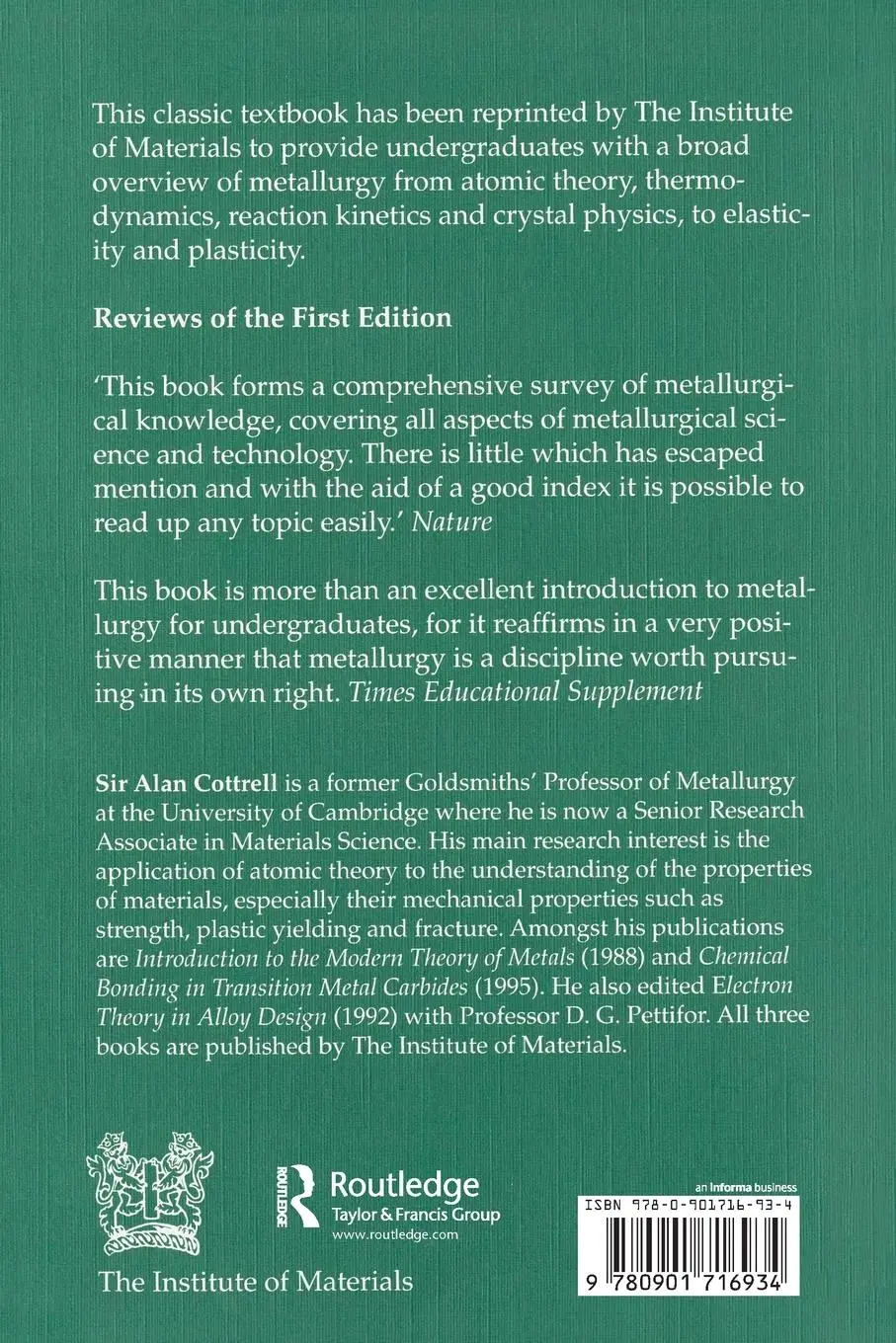 Rückseite: 9780901716934 | An Introduction to Metallurgy, Second Edition | Alan Cottrell | Buch