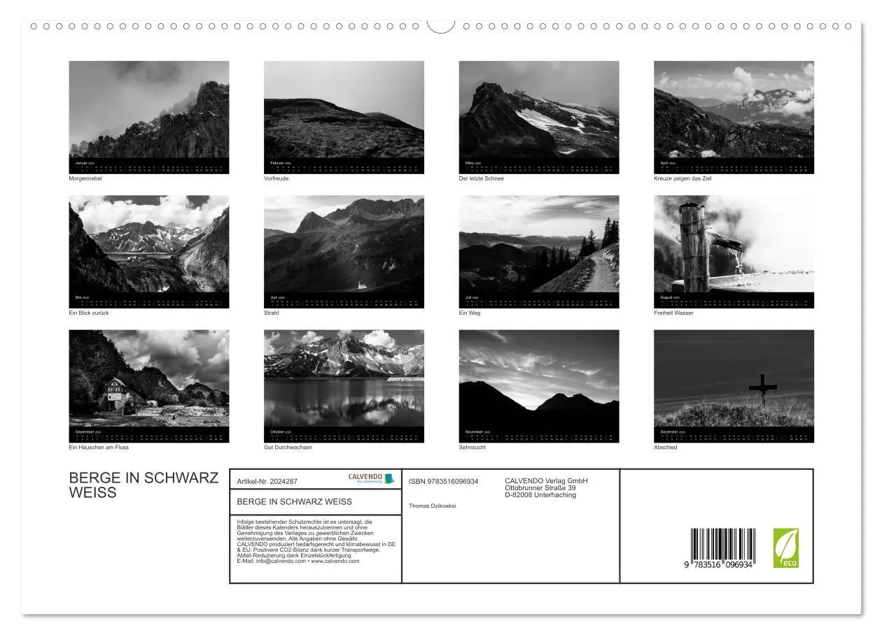 Bild: 9783516096934 | BERGE IN SCHWARZ WEISS (hochwertiger Premium Wandkalender 2026 DIN...