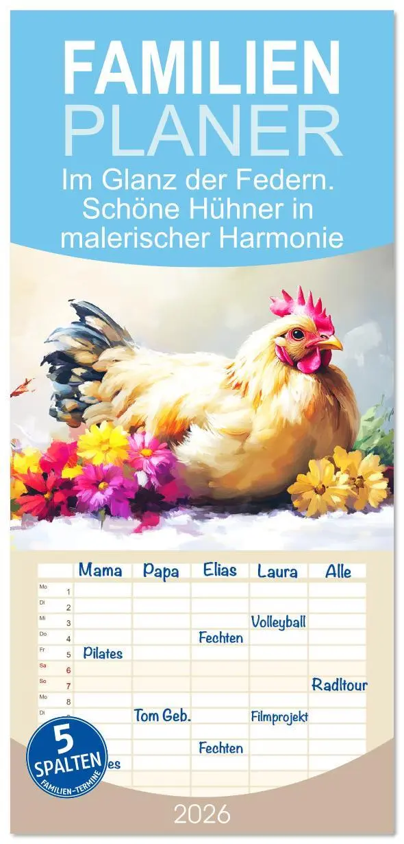Cover: 9783516616934 | Familienplaner 2026 - Im Glanz der Federn. Schöne Hühner in...