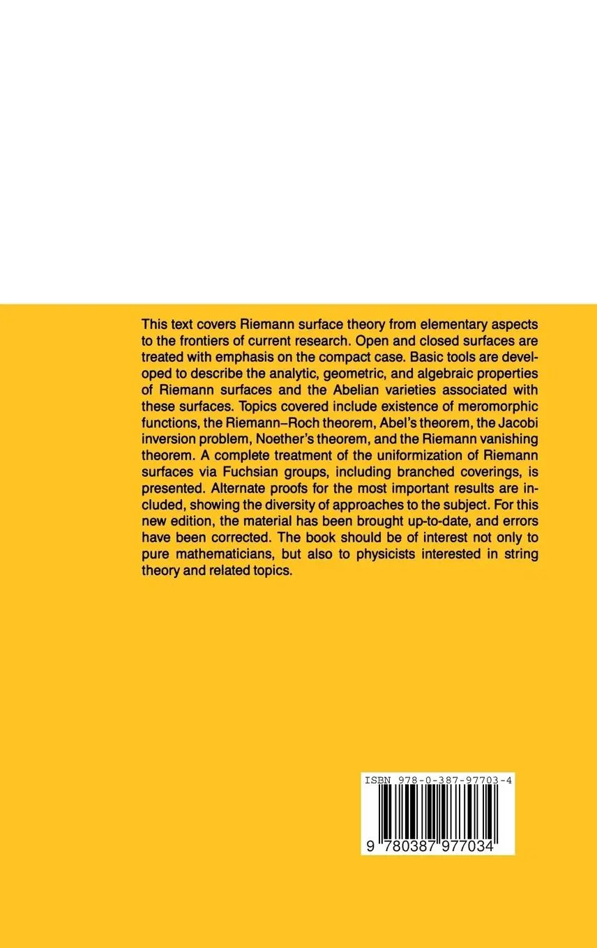 Rückseite: 9780387977034 | Riemann Surfaces | Irwin Kra (u. a.) | Buch | Englisch | 1991