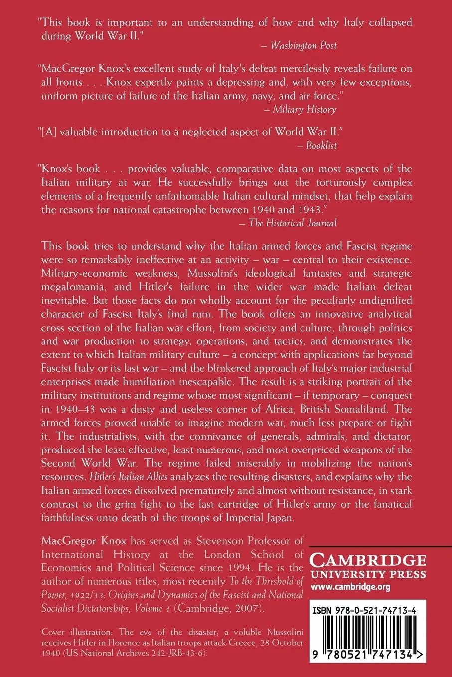 Rückseite: 9780521747134 | Hitler's Italian Allies | MacGregor Knox | Taschenbuch | Paperback