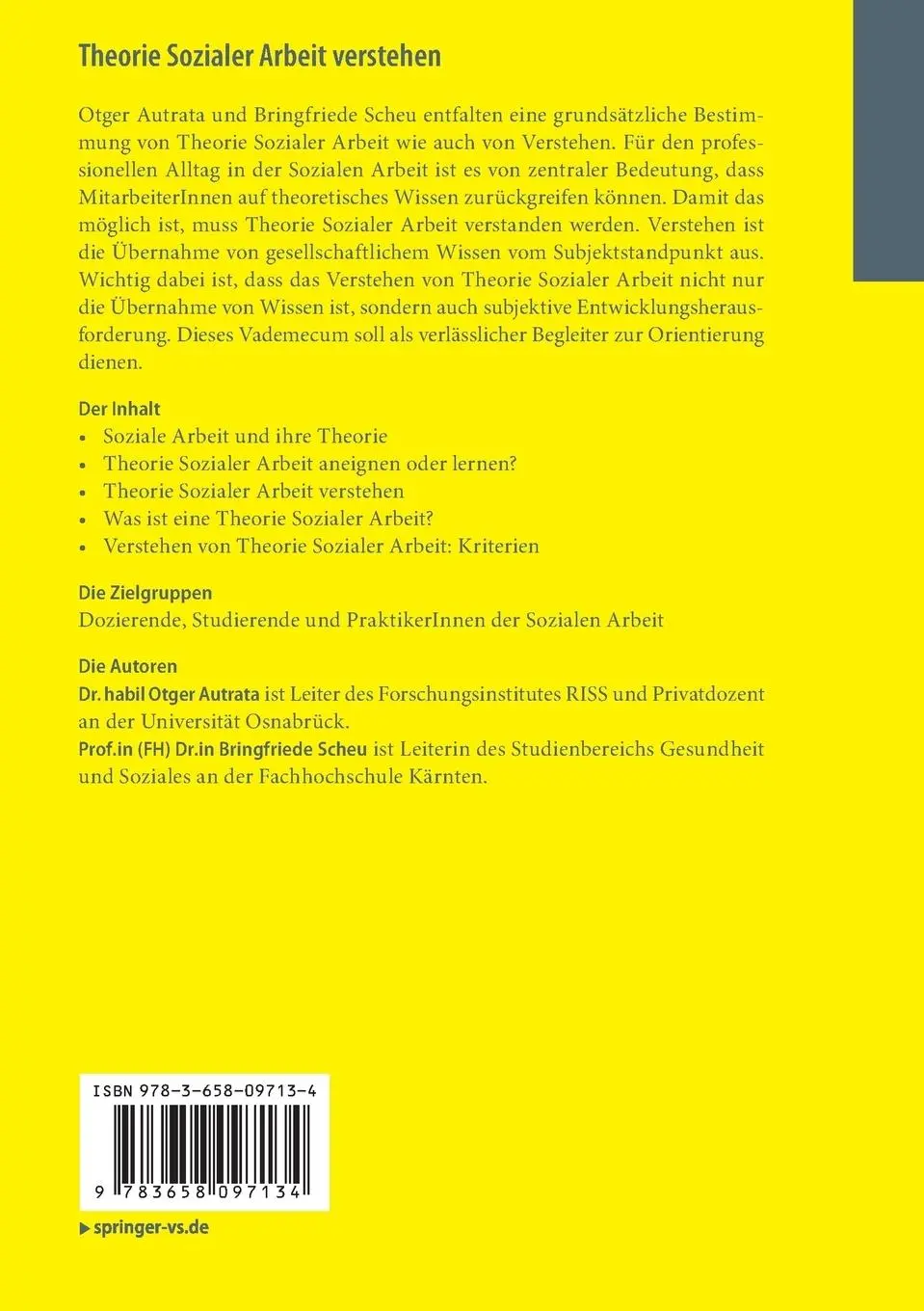Rückseite: 9783658097134 | Theorie Sozialer Arbeit verstehen | Ein Vademecum | Scheu (u. a.) | x