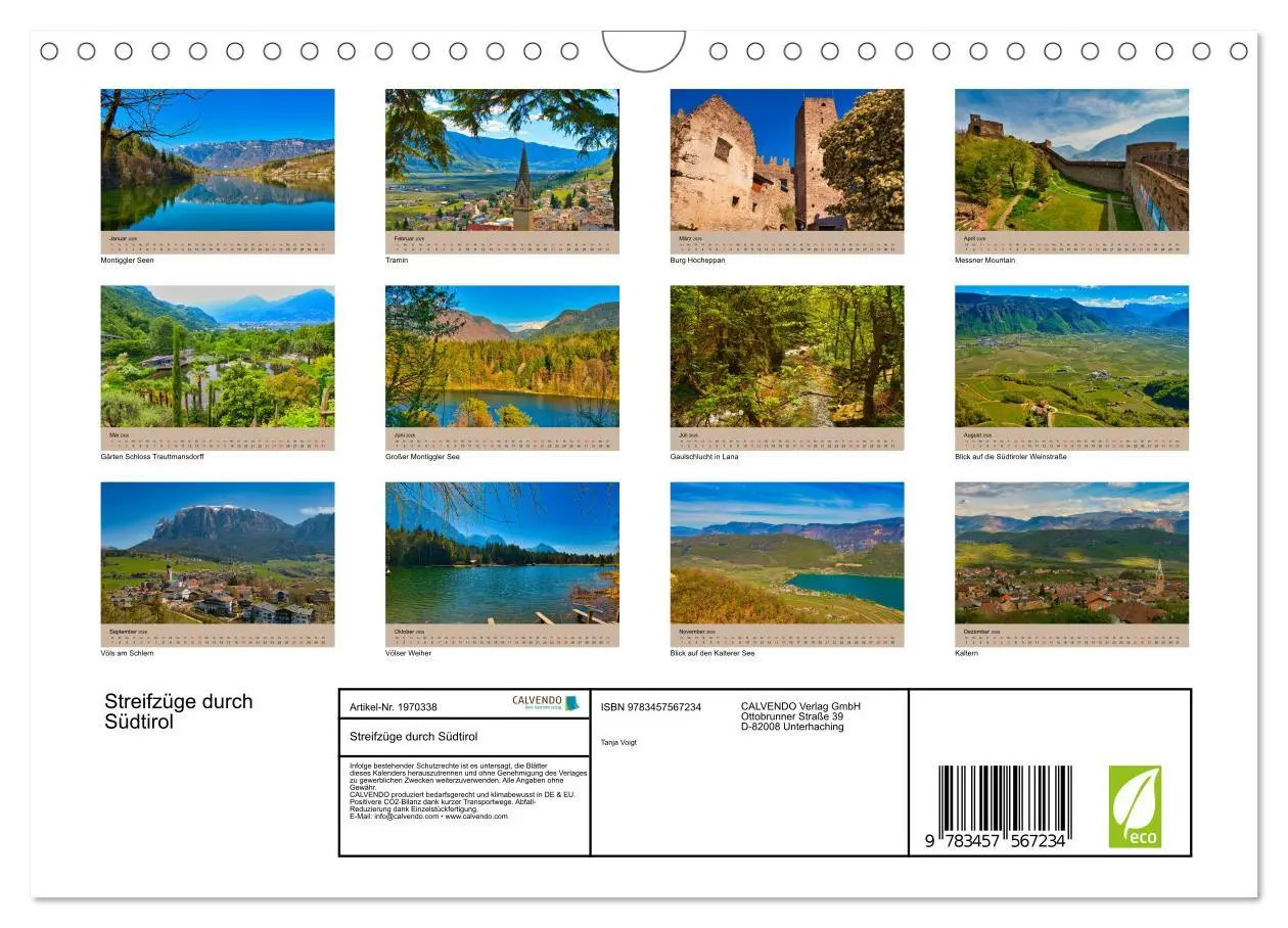 Bild: 9783457567234 | Streifzüge durch Südtirol (Wandkalender 2026 DIN A4 quer), CALVENDO...