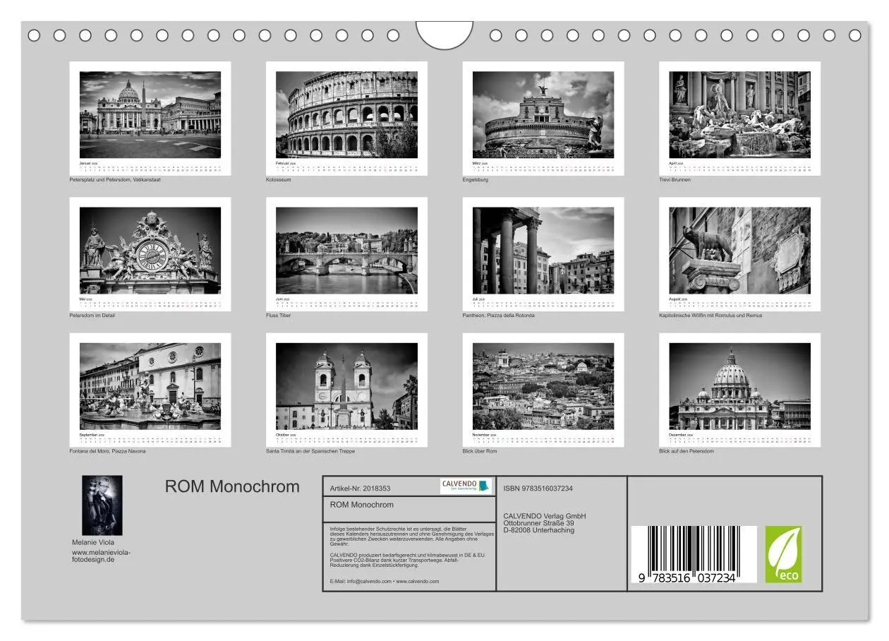 Bild: 9783516037234 | ROM Monochrom (Wandkalender 2026 DIN A4 quer), CALVENDO Monatskalender
