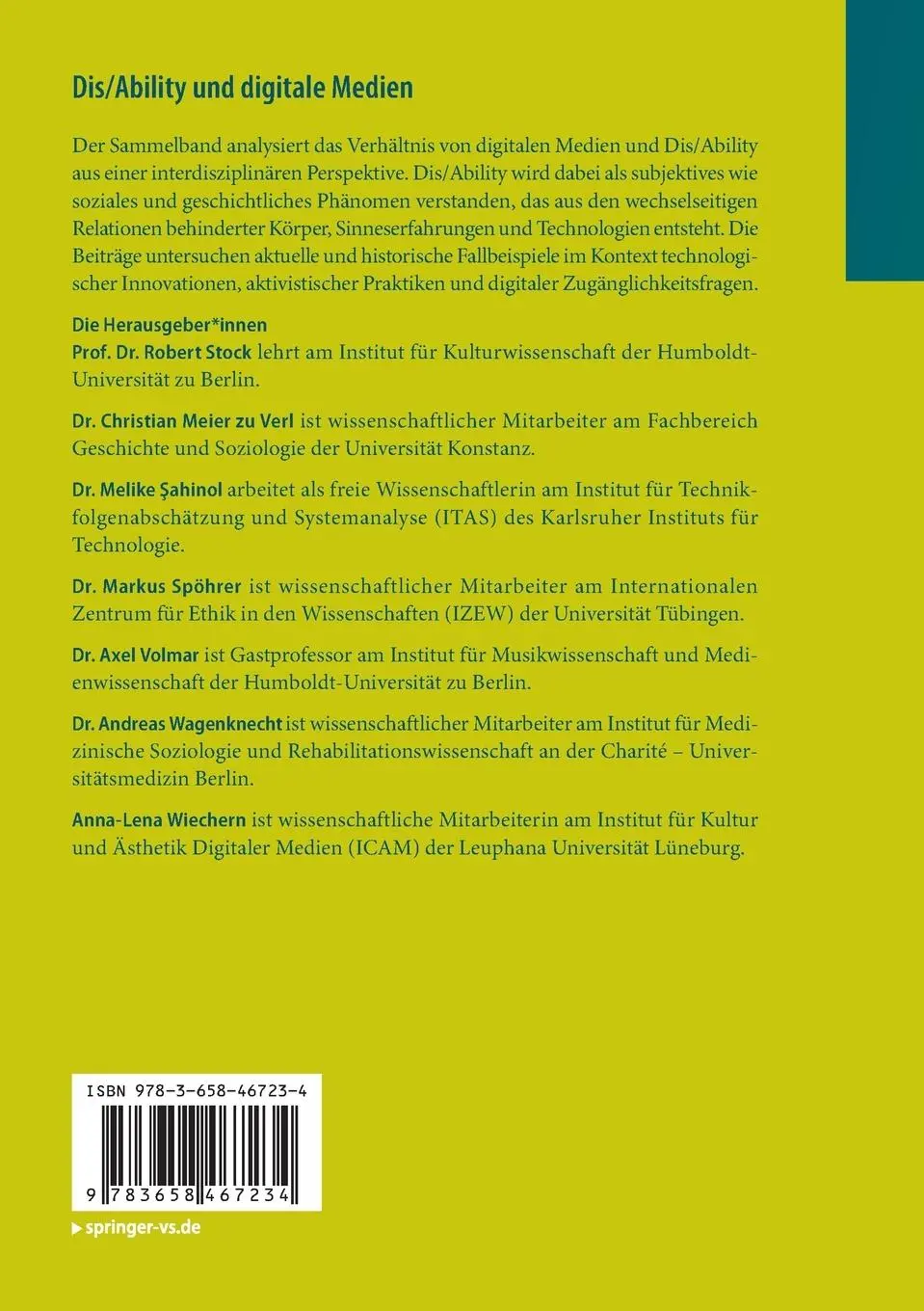 Rückseite: 9783658467234 | Dis/Ability und digitale Medien | Robert Stock (u. a.) | Taschenbuch