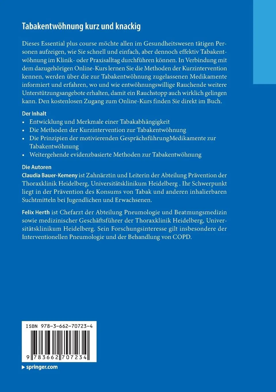 Rückseite: 9783662707234 | Tabakentwöhnung kurz und knackig | Felix Herth (u. a.) | Bundle | 2025