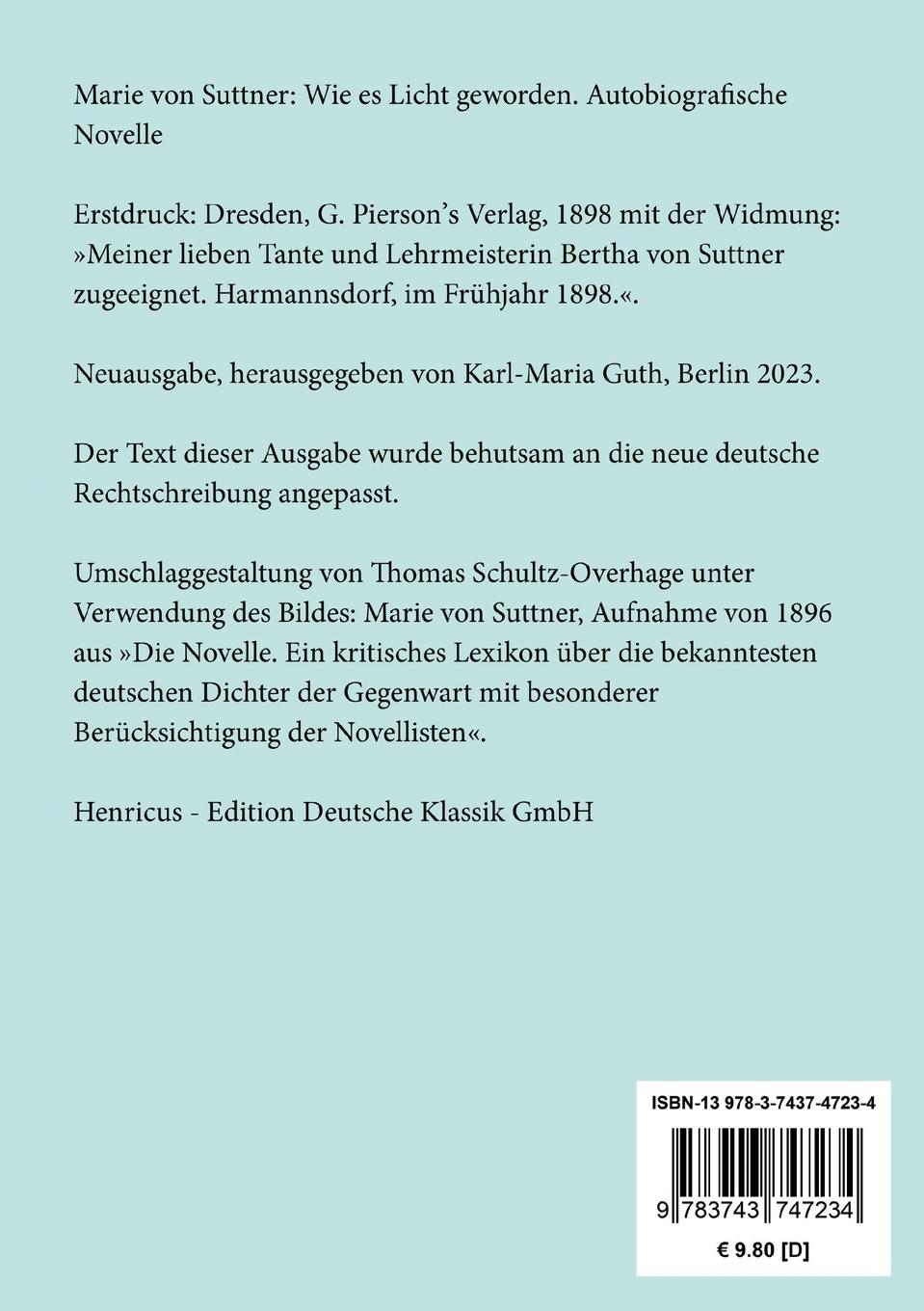 Rückseite: 9783743747234 | Wie es Licht geworden | Autobiografische Novelle | Marie von Suttner