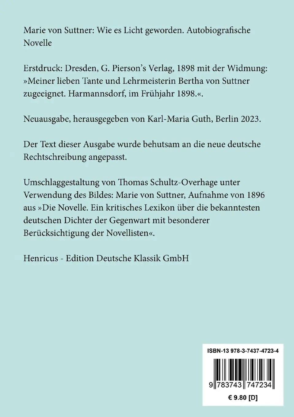 Rückseite: 9783743747234 | Wie es Licht geworden | Autobiografische Novelle | Marie von Suttner