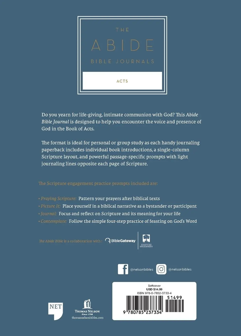 Rückseite: 9780785237334 | NET Abide Bible Journal - Acts, Paperback, Comfort Print Softcover