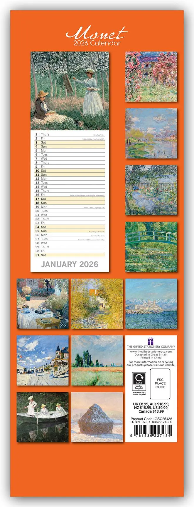Rückseite: 9781836227434 | Monet - Claude Monet - Slimline-Kalender 2026 | Ltd | Kalender | 14 S.