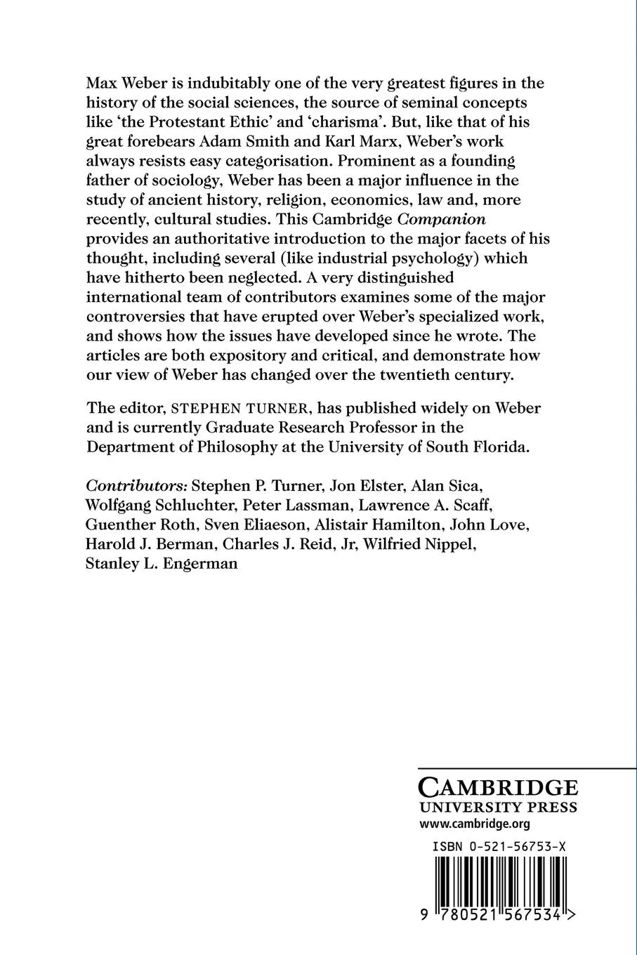 Rückseite: 9780521567534 | The Cambridge Companion to Weber | Stephen P. Turner | Taschenbuch