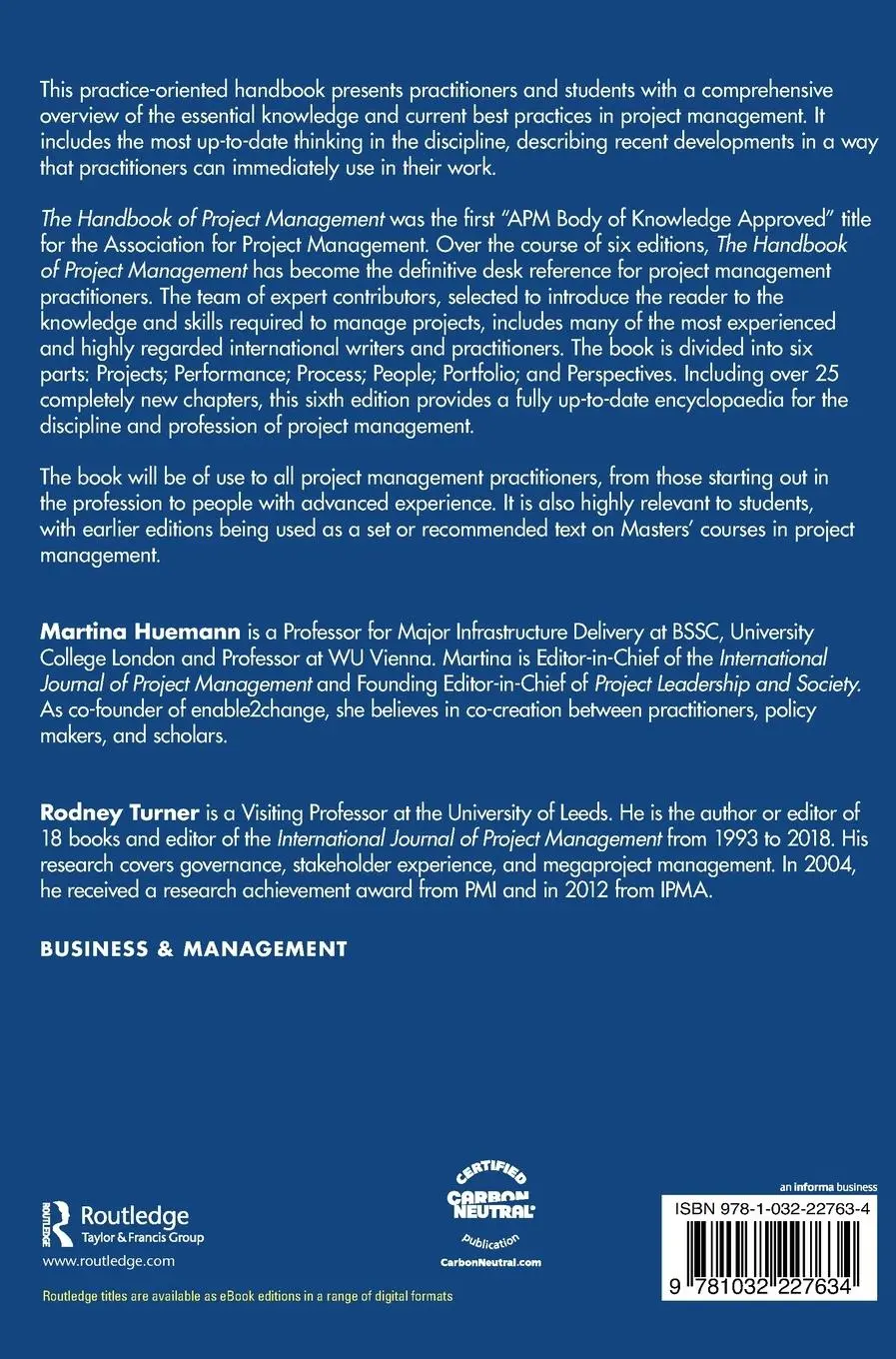 Rückseite: 9781032227634 | The Handbook of Project Management | Martina Huemann (u. a.) | Buch